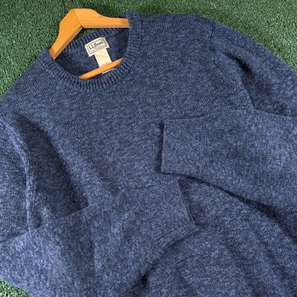 LL Bean Crewneck Sweater Mens Large Blue Good Cotton Marl Knit Pullover 502809